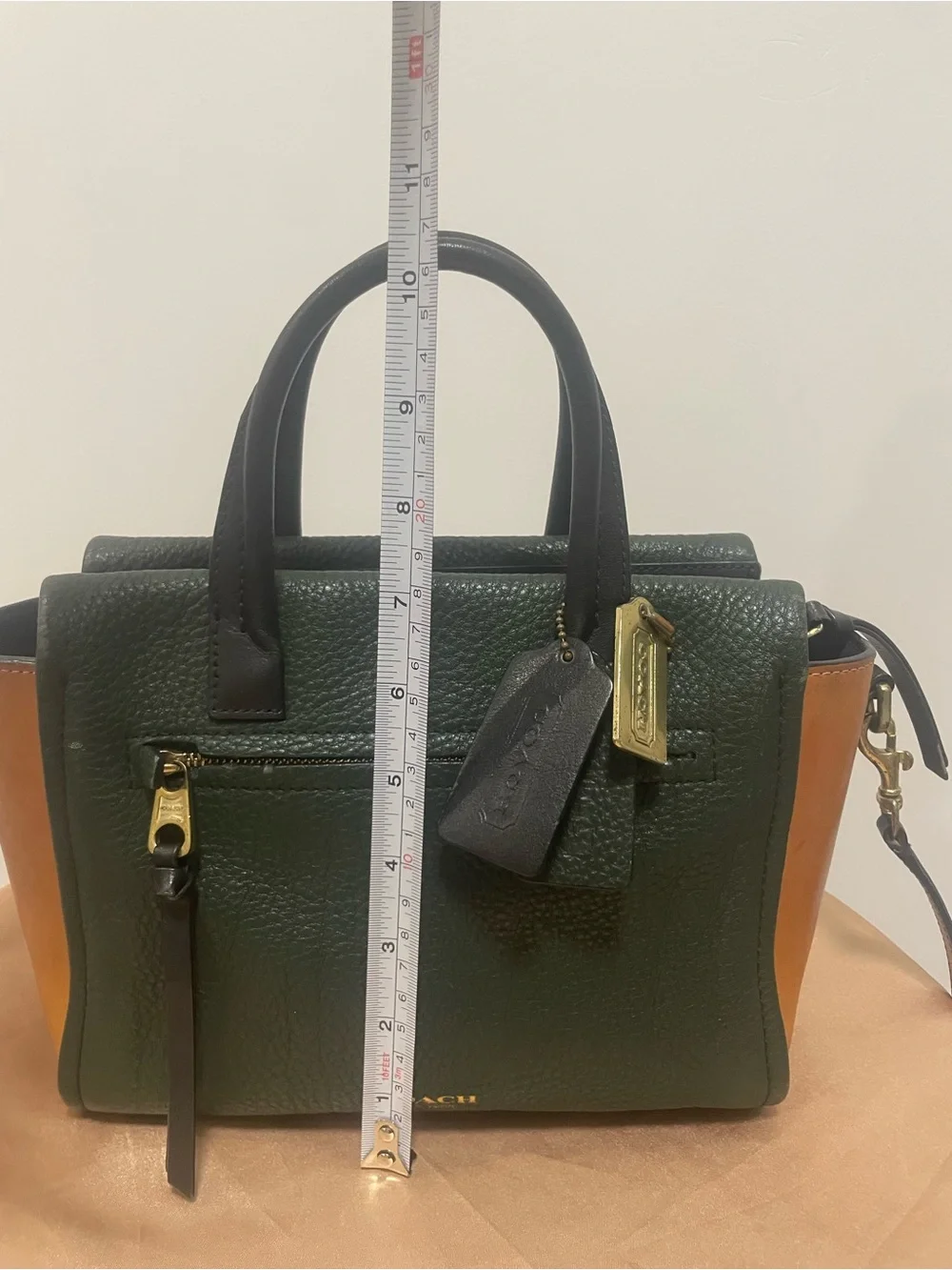 Coach Vintage Bleecker Colorblock Pebbled Leather Satchel in Green, Orange